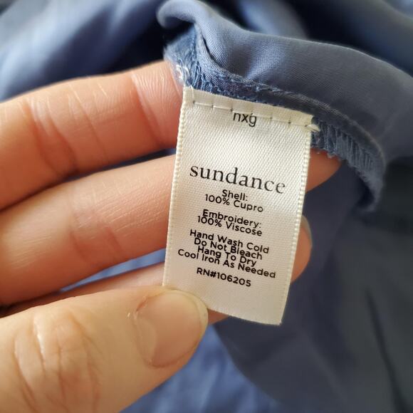 Sundance Shirt Womens Medium Blue Embroidered Floral Boho Bell Sleeve Top Art - Picture 7 of 8